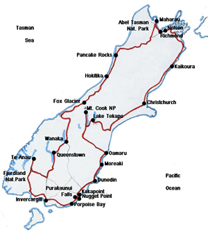 Neuseeland - Südinsel - Lageplan